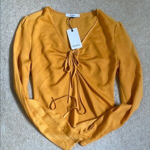 Ro & De Gold Long Sleeve Tie Front Blouse